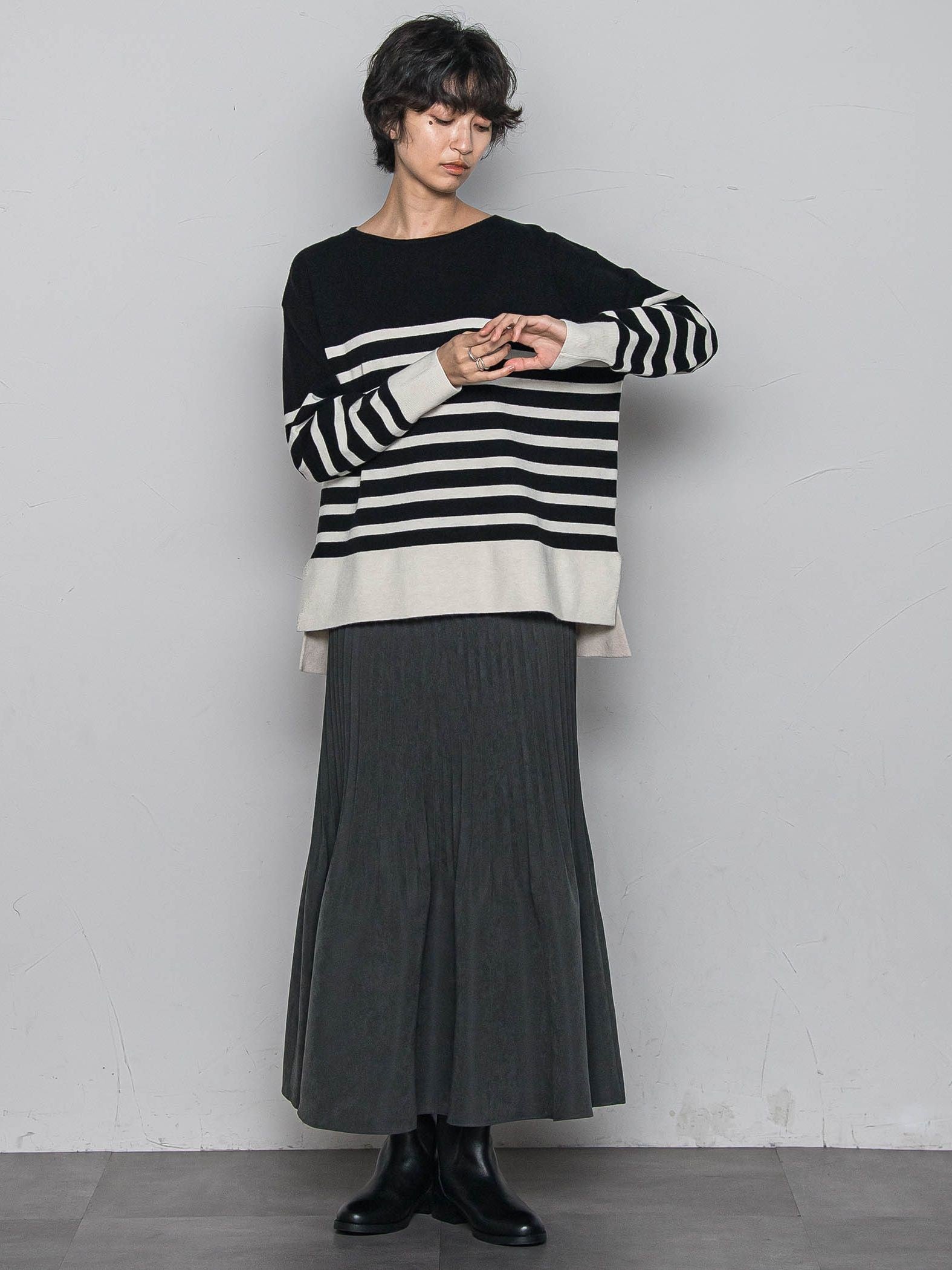 【ふわもち】ボーダーニット≪洗濯機で洗える≫