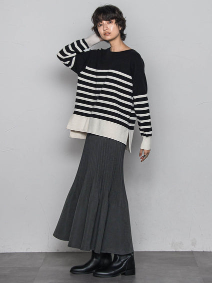 【ふわもち】ボーダーニット≪洗濯機で洗える≫