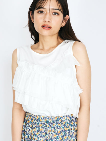 シフォンフリルノースリブラウス≪手洗い可能≫