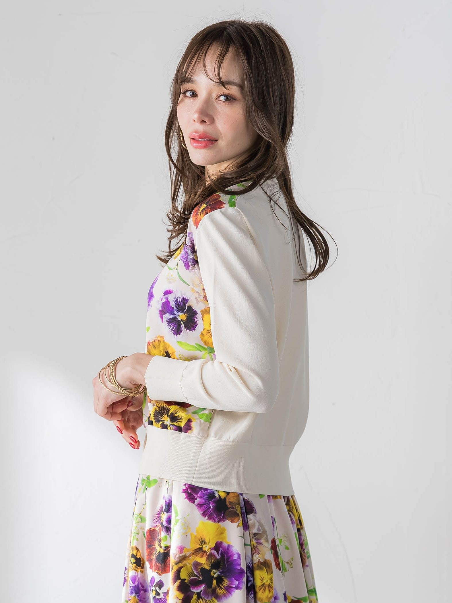 【KEITA KAWASAKI × Viaggio Bluコラボ】パンジープリントカーディガン