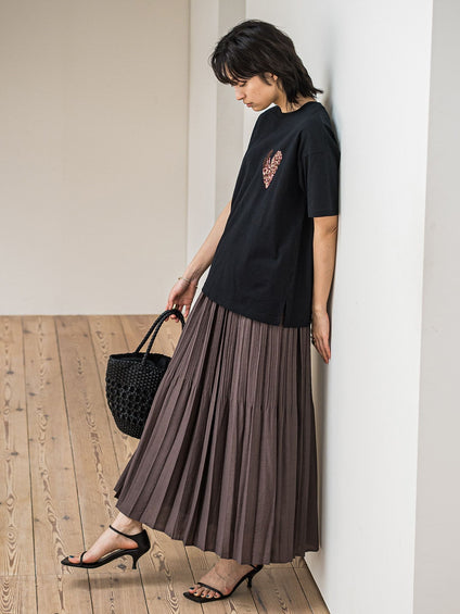スパンコールハート刺繍Tシャツ≪洗濯機で洗える≫