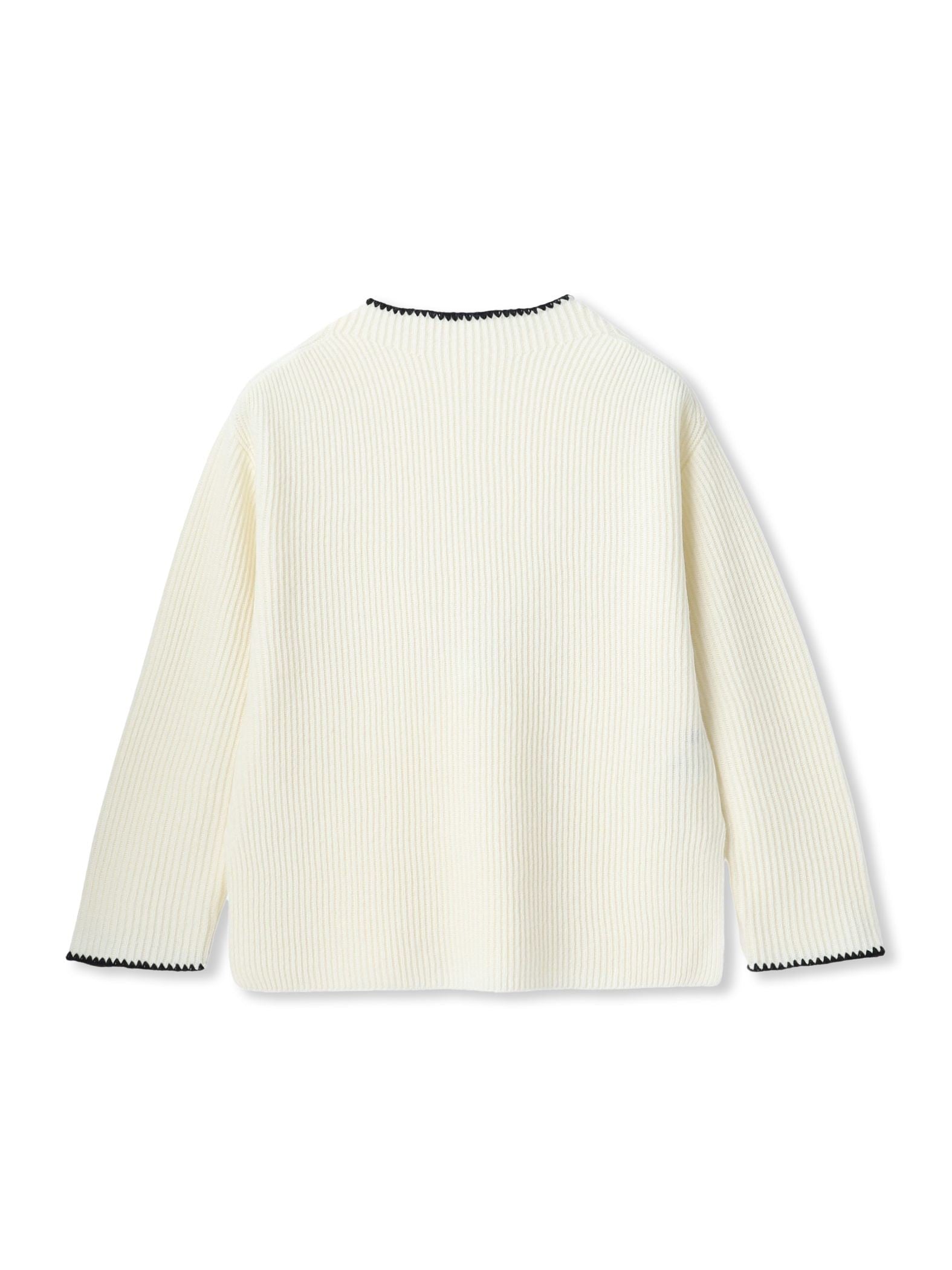 刺繍トリムハイネックニット≪洗える≫