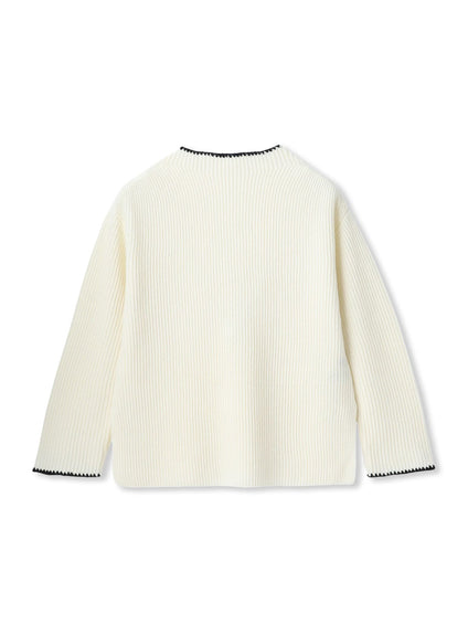 刺繍トリムハイネックニット≪洗える≫