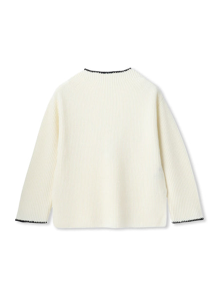 刺繍トリムハイネックニット≪洗える≫