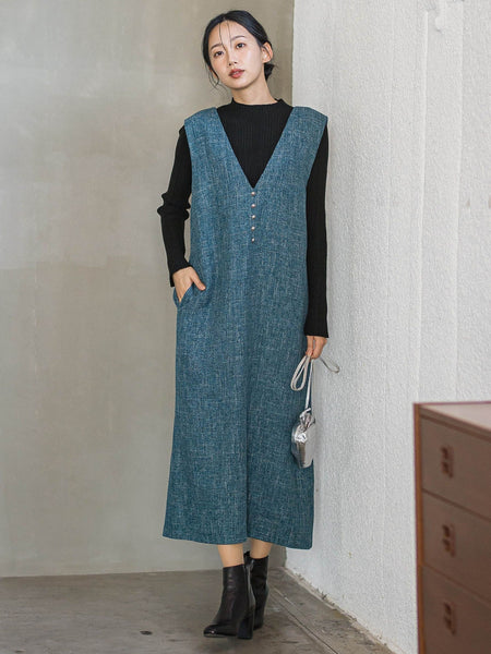 ツィードVネックジャンスカワンピース