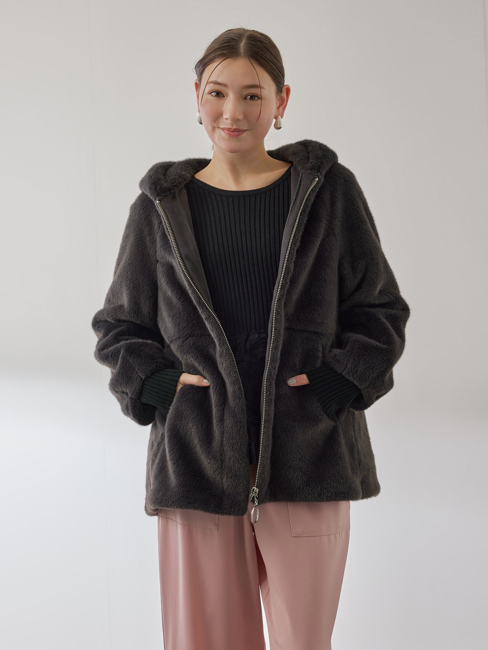 フェイクファーフーディショートコート≪手洗い可能≫