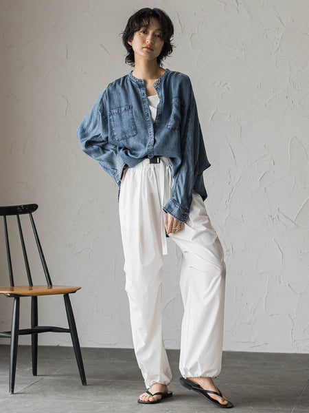 ゆれるデニムドルマンシャツ