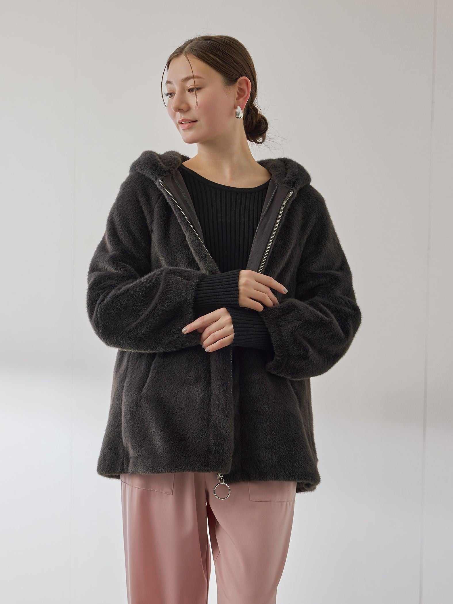 フェイクファーフーディショートコート≪手洗い可能≫