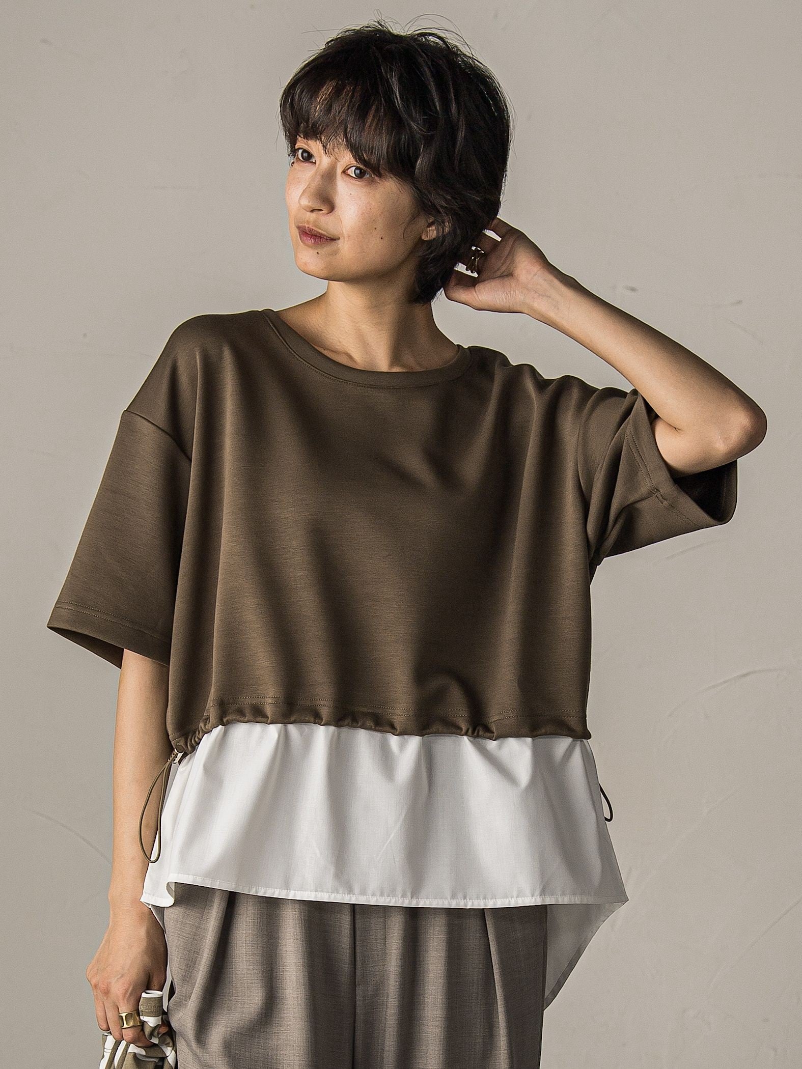 【WEB限定】シャツレイヤード風プルオーバー≪手洗い可能≫
