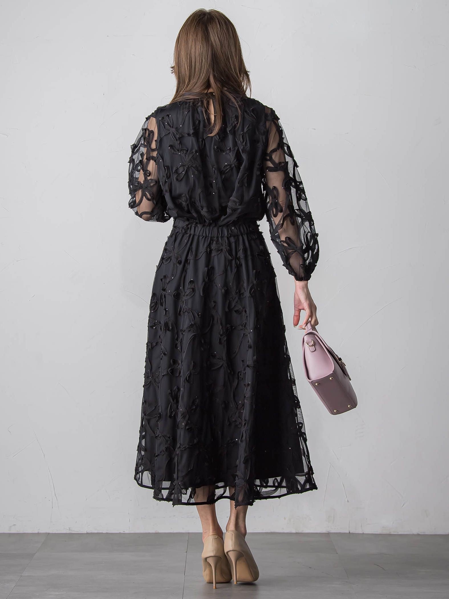 スパンコールテープチュールブラウス