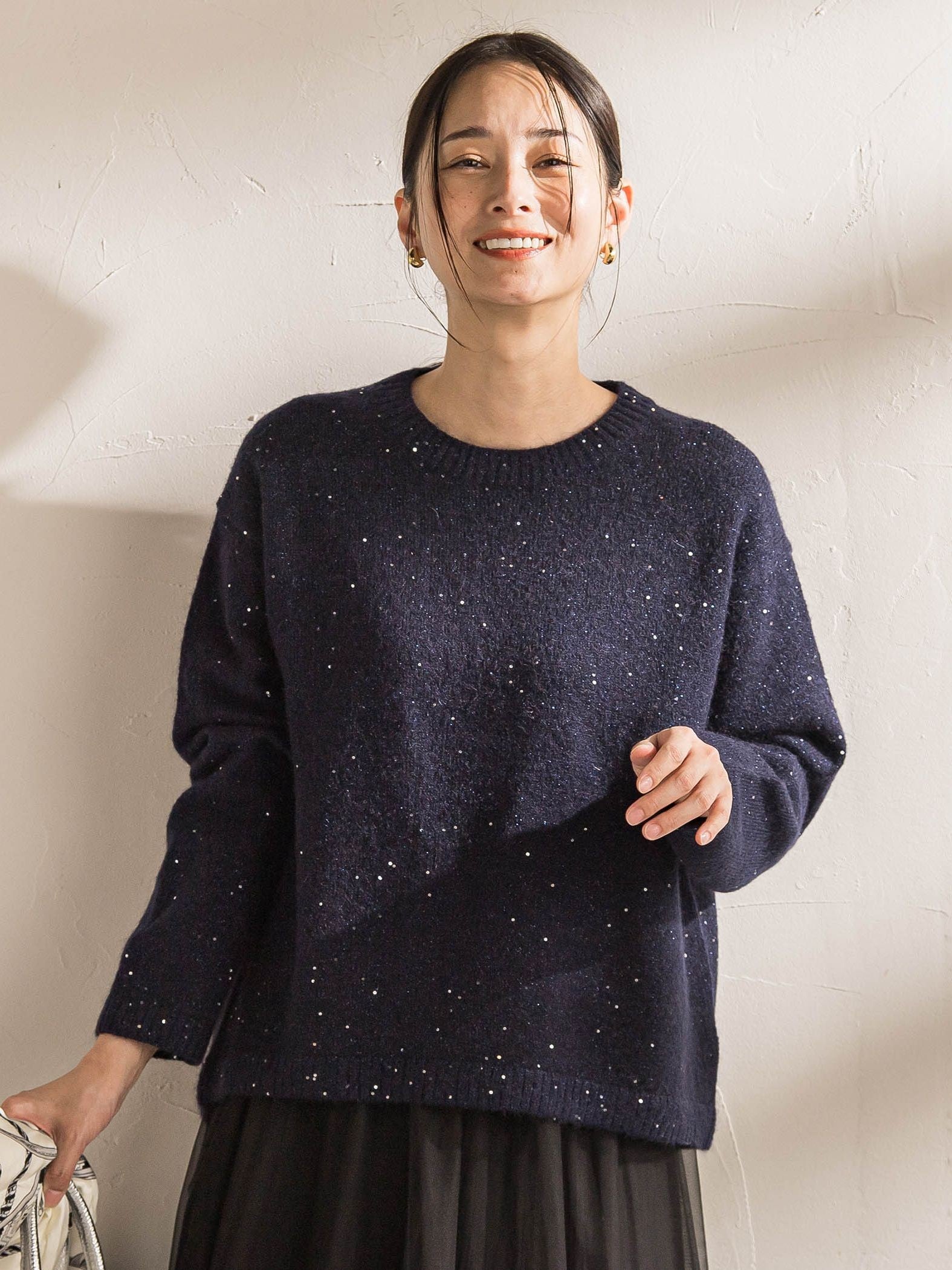 スパンコールクルーネックニット≪洗える≫