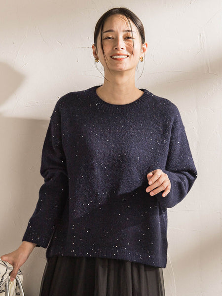 スパンコールクルーネックニット≪洗える≫