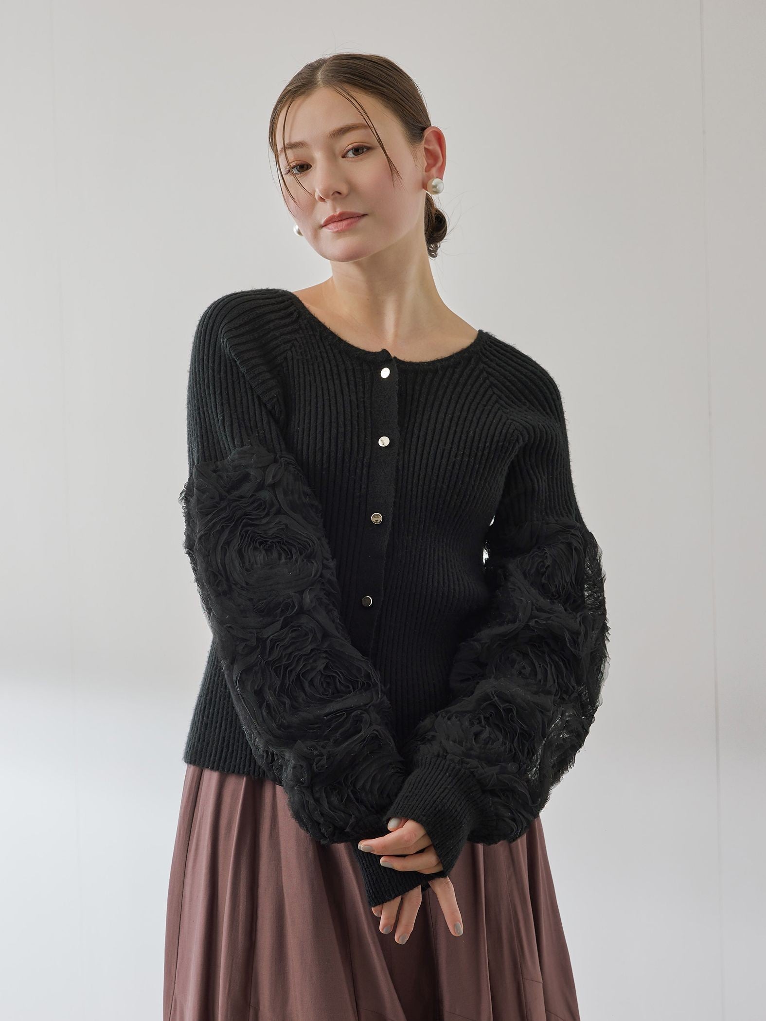 フラワーチュールスリーブカーディガン≪手洗い可能≫