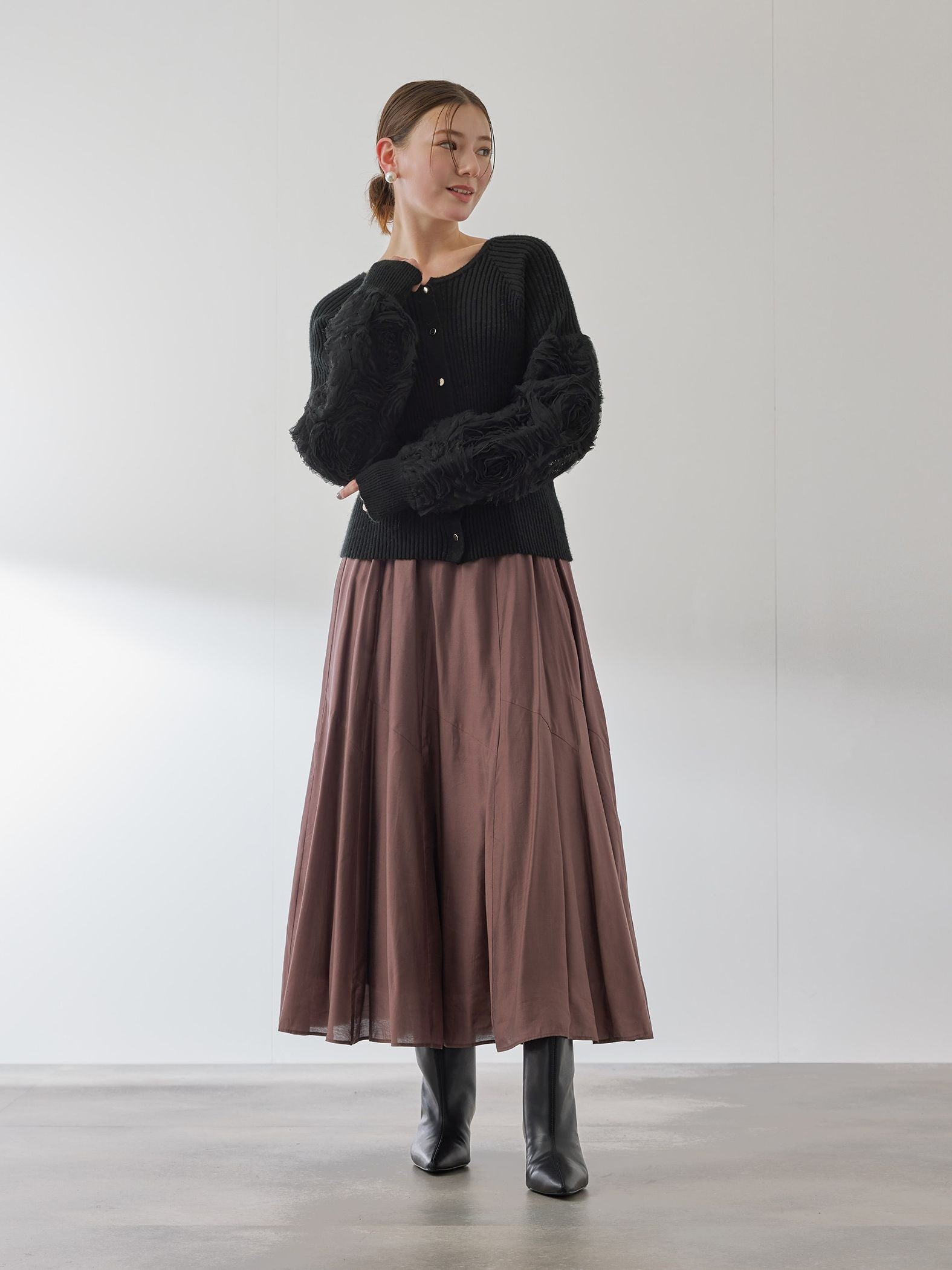 フラワーチュールスリーブカーディガン≪手洗い可能≫