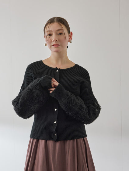 フラワーチュールスリーブカーディガン≪手洗い可能≫