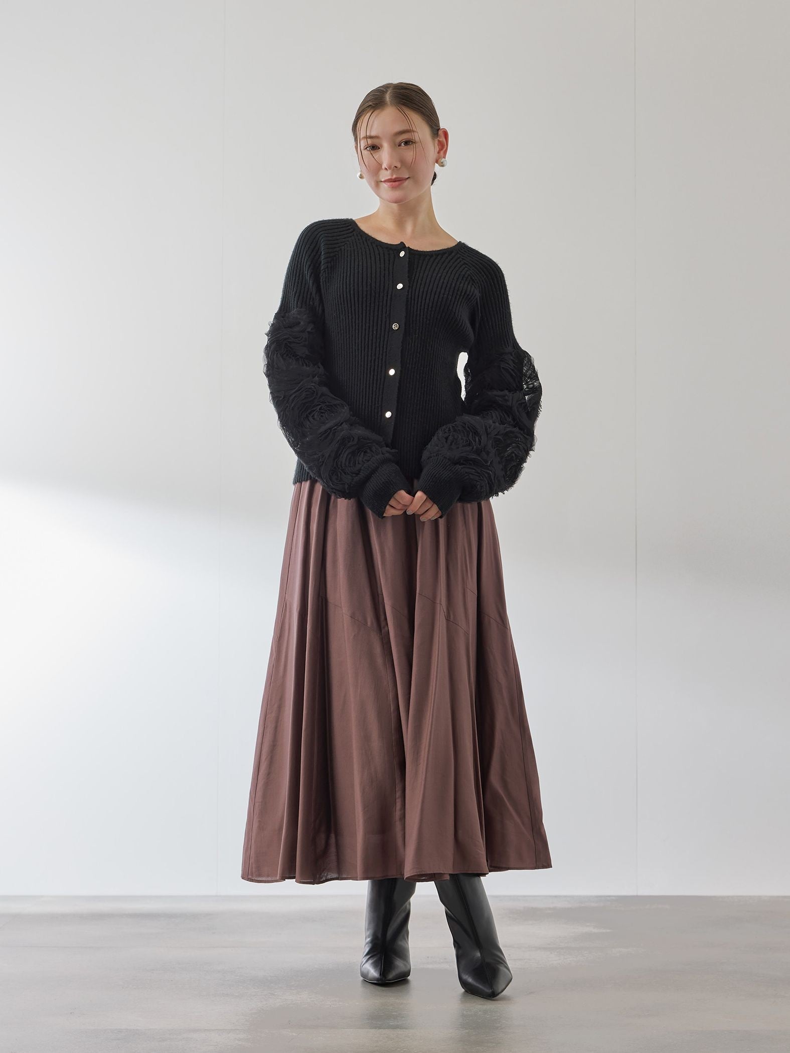 フラワーチュールスリーブカーディガン≪手洗い可能≫