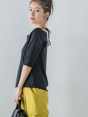 【レディな印象を演出】5分袖ヒモ付カットソー《洗濯機で洗える》