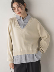 【WEB限定】Vネックブラウス切替えプルオーバー≪手洗い可能≫