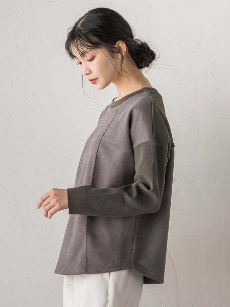 スエード×リブ変形切替えプルオーバー≪手洗い可能≫