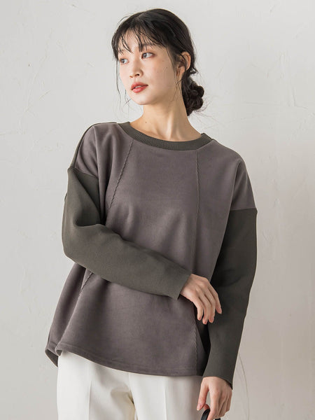 スエード×リブ変形切替えプルオーバー≪手洗い可能≫