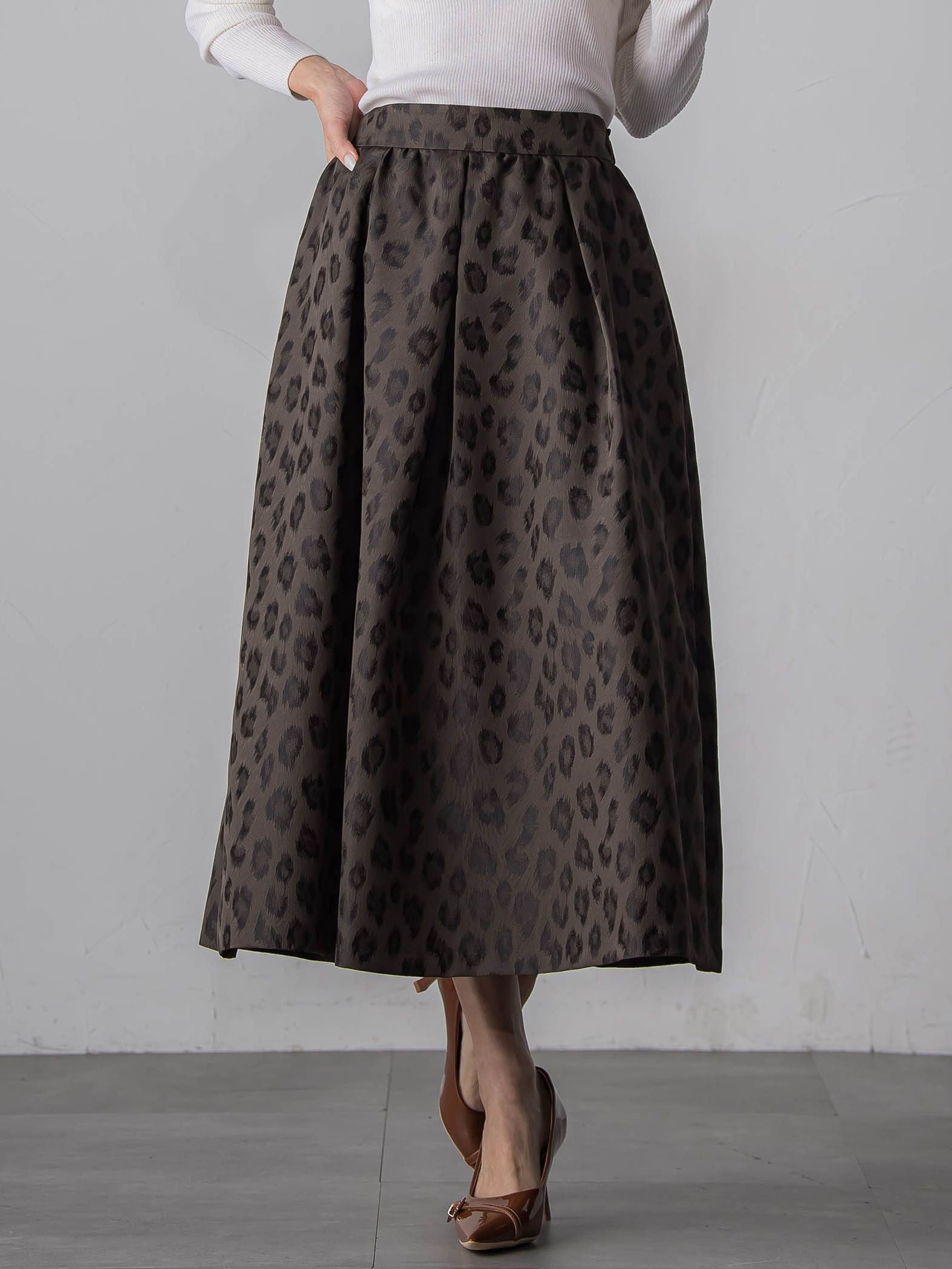 【WEB限定】レオパードジャガードスカート