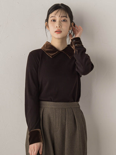 ベロア襟付きニット≪手洗い可能≫