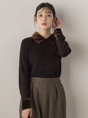 ベロア襟付きニット≪手洗い可能≫