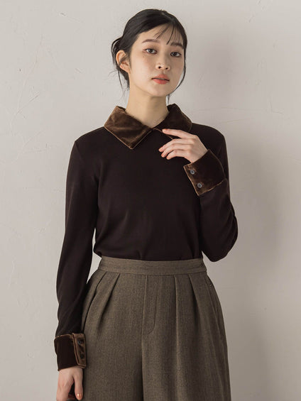 ベロア襟付きニット≪手洗い可能≫