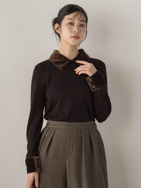 ベロア襟付きニット≪手洗い可能≫