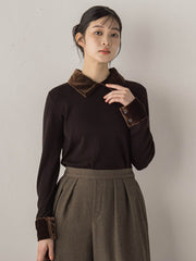 ベロア襟付きニット≪手洗い可能≫