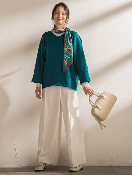 【WEB限定】《暖色美》裏起毛Vネックトップス≪手洗い≫