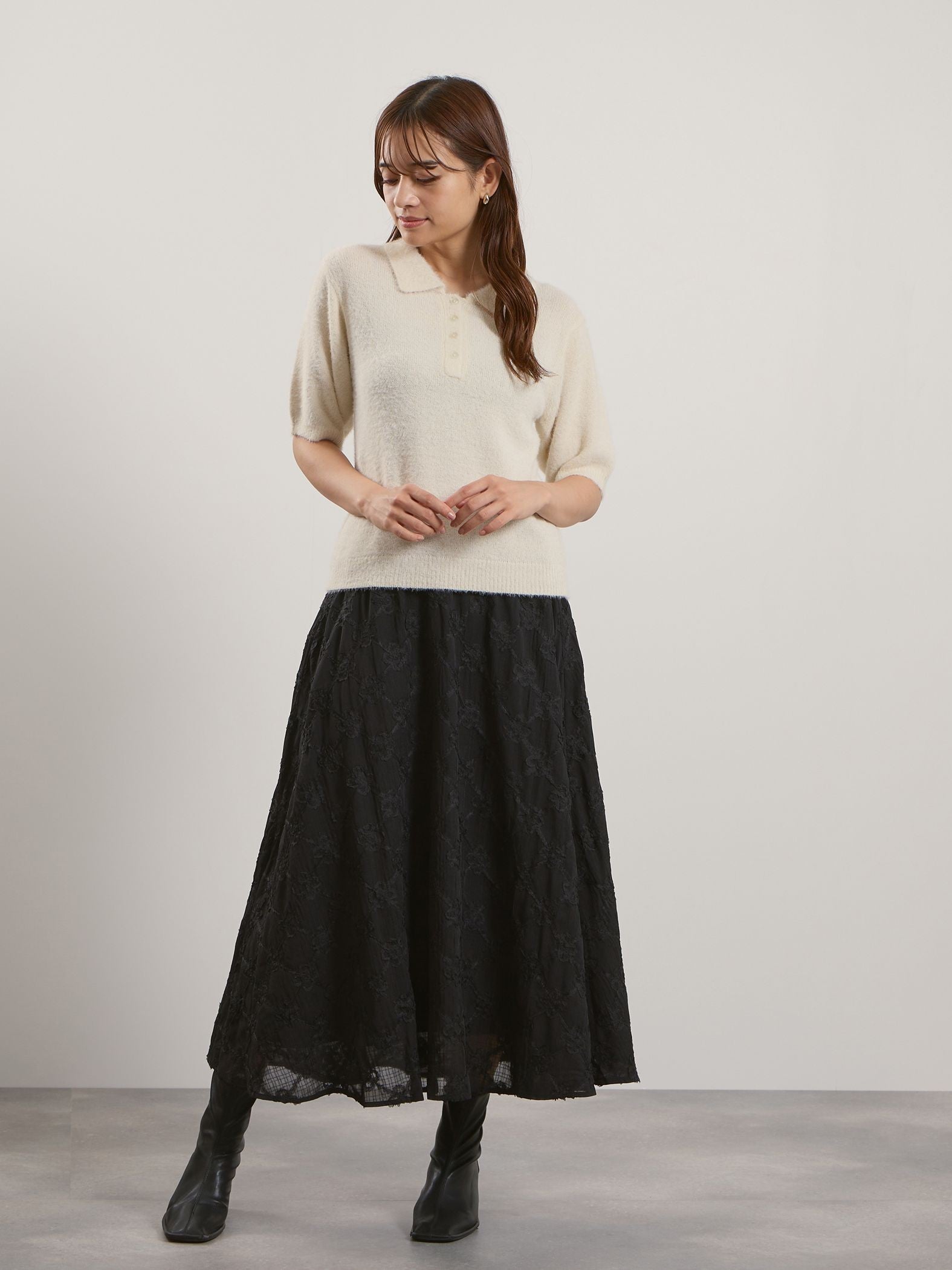 シャギーヤーンポロニットトップス≪手洗い可能≫