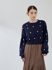 マーガレット刺繍ニットプルオーバー≪手洗い可能≫