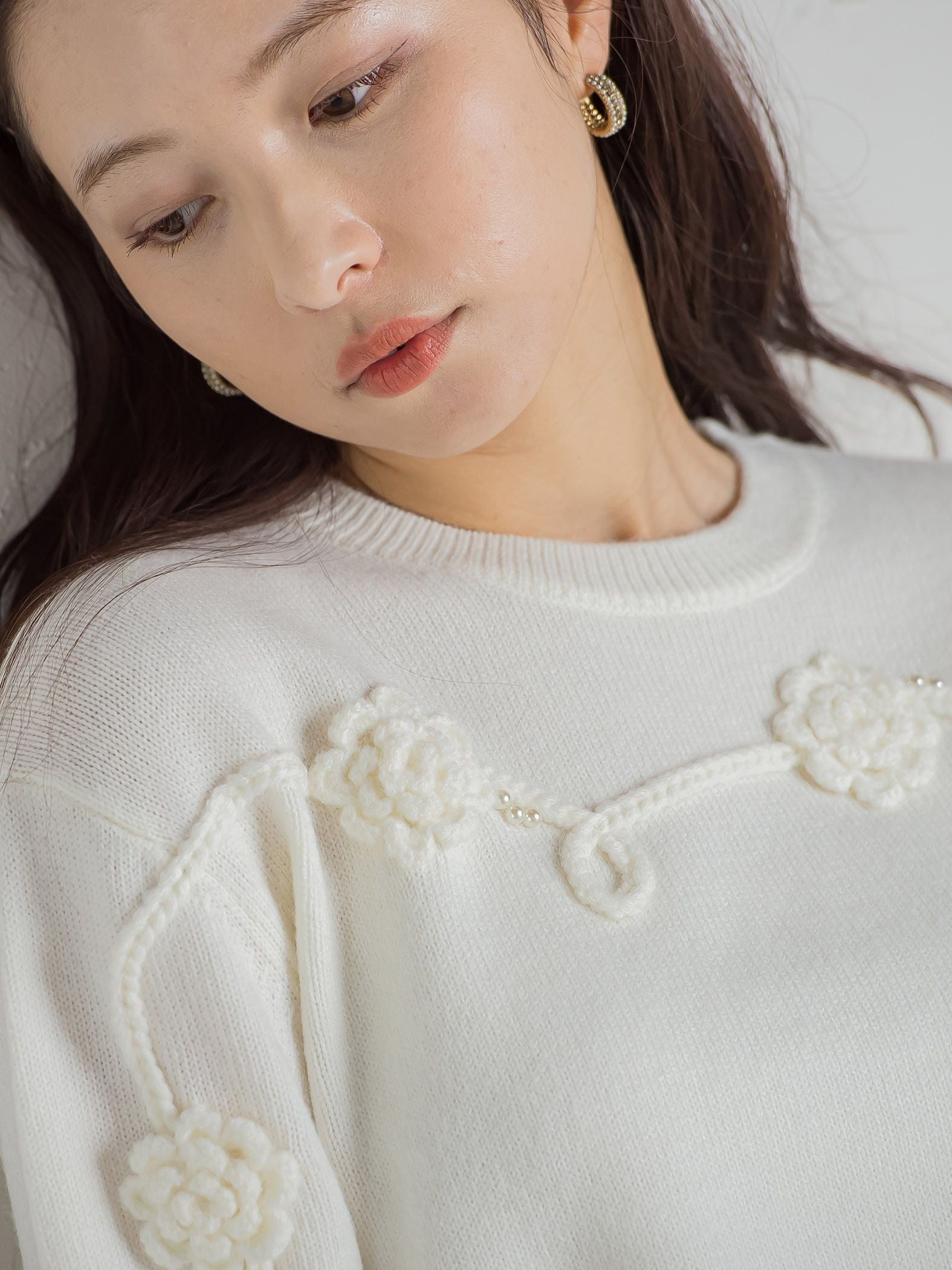 QUEENS COURT ニット セットアップ 白 花柄 刺繍 トップス