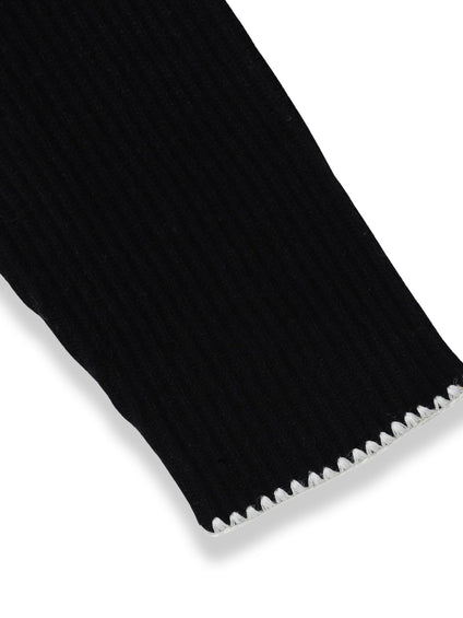 刺繍トリムハイネックニット≪洗える≫