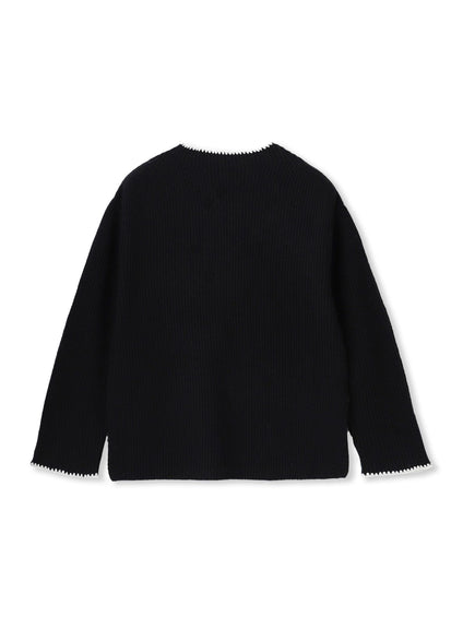 刺繍トリムハイネックニット≪洗える≫