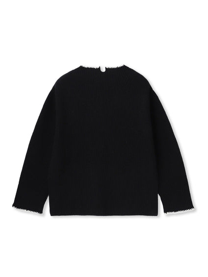 刺繍トリムハイネックニット≪洗える≫