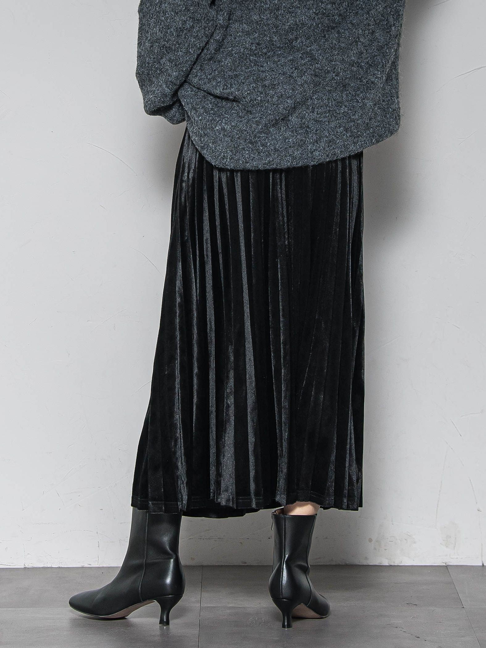 【WEB限定】ストレッチベロアプリーツスカート≪手洗い可能≫