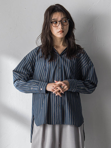 ストライプフーディオーバーシャツ≪手洗い可能≫