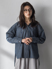 ストライプフーディオーバーシャツ≪手洗い可能≫