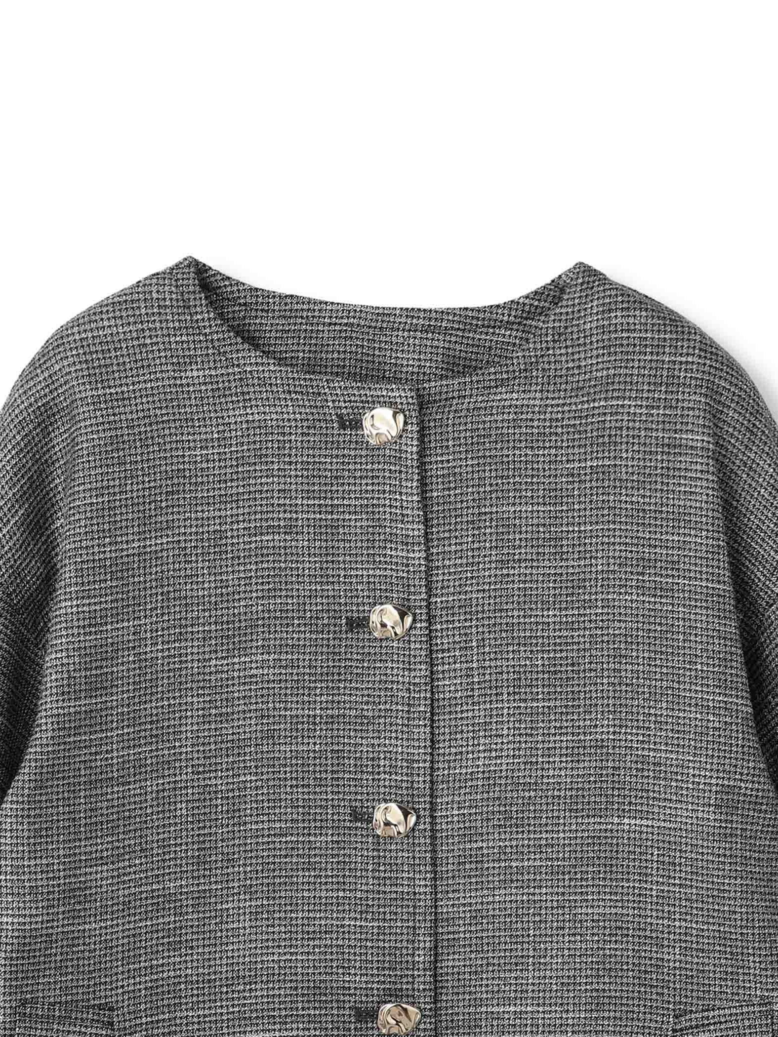 ツィード調ハウンドトゥースノーカラーコート≪手洗い可能≫