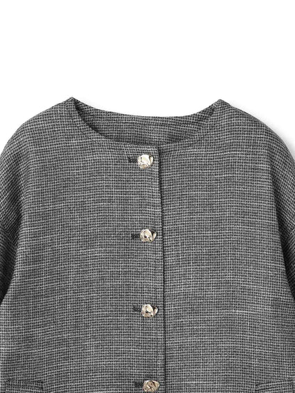 ツィード調ハウンドトゥースノーカラーコート≪手洗い可能≫