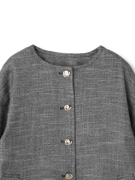 ツィード調ハウンドトゥースノーカラーコート≪手洗い可能≫