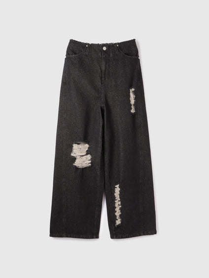 【大人の抜け感】デニムカットオフダメージパンツ