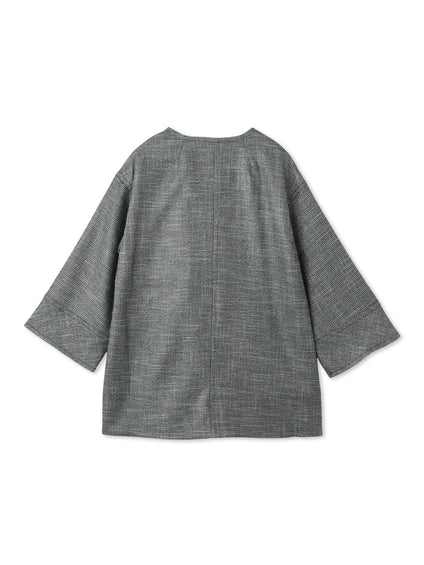 ツィード調ハウンドトゥースノーカラーコート≪手洗い可能≫