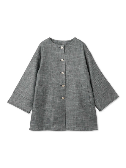 ツィード調ハウンドトゥースノーカラーコート≪手洗い可能≫