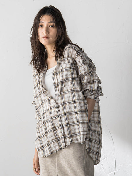 シュリンクチェック2WAYカシュクールシャツ