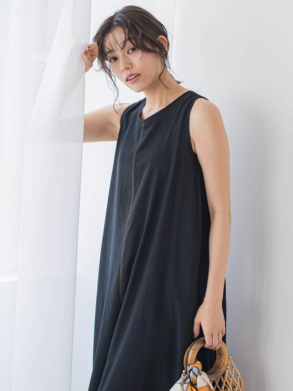 麻調シアー2WAYシャーリングワンピース≪手洗い可能≫