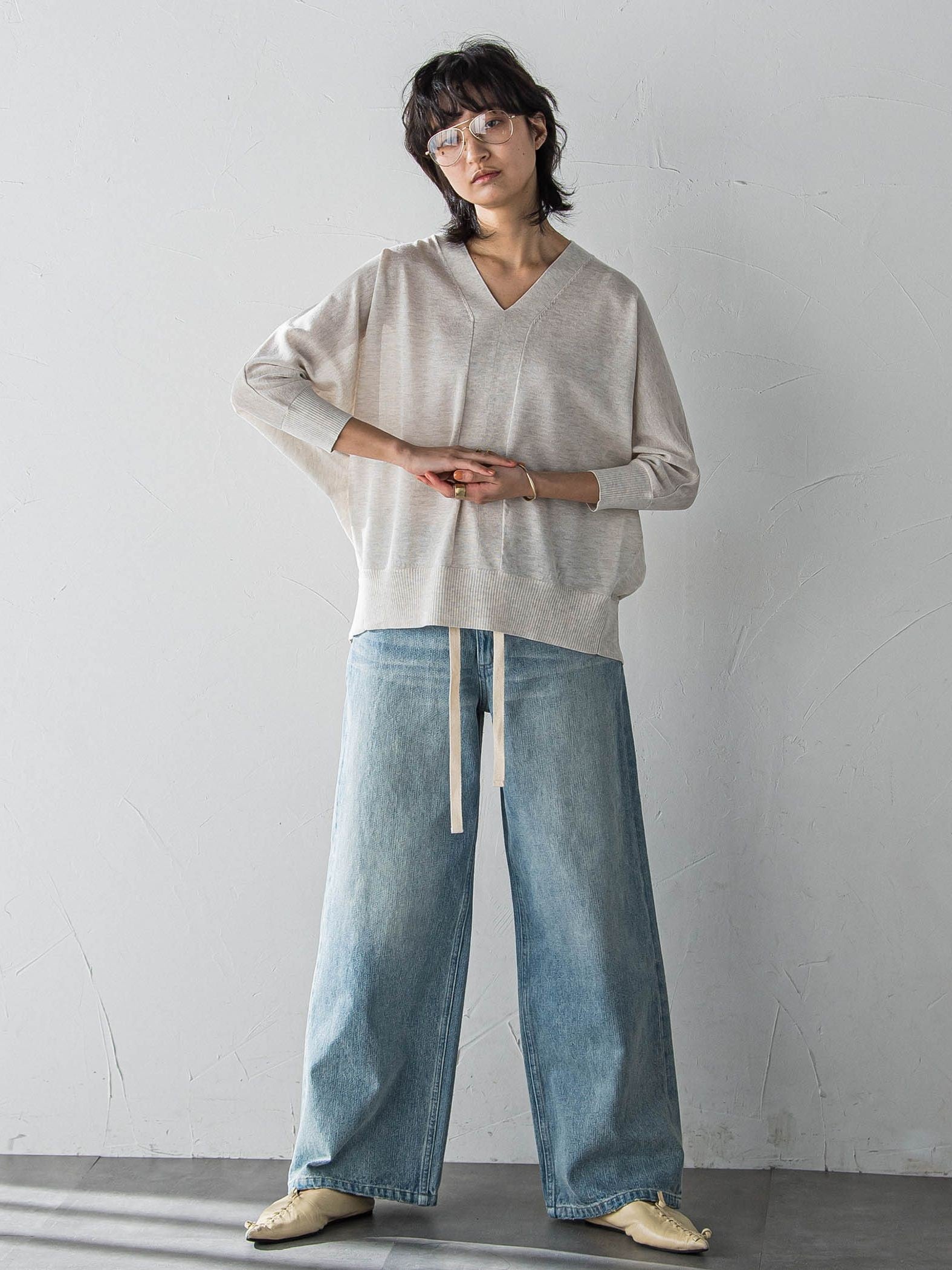 LEVITAシアーVネックドルマンニットプルオーバー≪手洗い可能≫