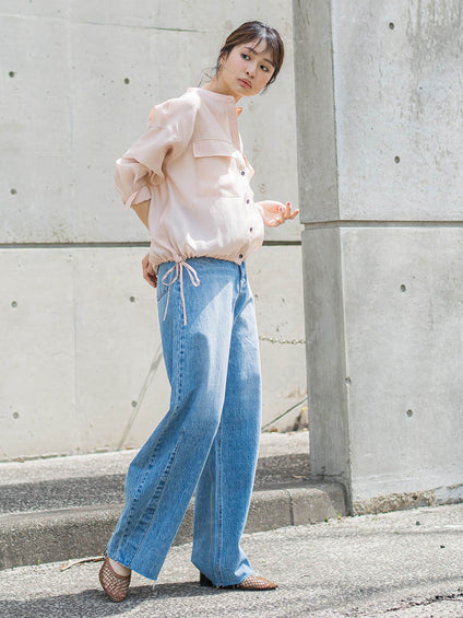 カーブデニムパンツ≪洗濯機で洗える≫